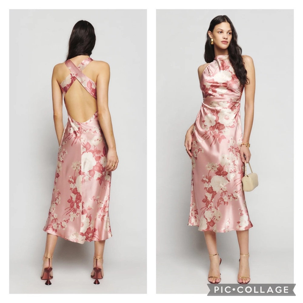 Reformation NWT 0 Casette Midi Silk Dress Bellini Pink Floral